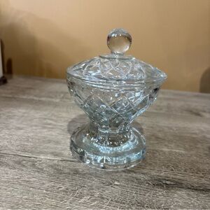 Home Interior Reversible Candy Dish Bowl Candle Holder Clear Glass w Lid. 3B
